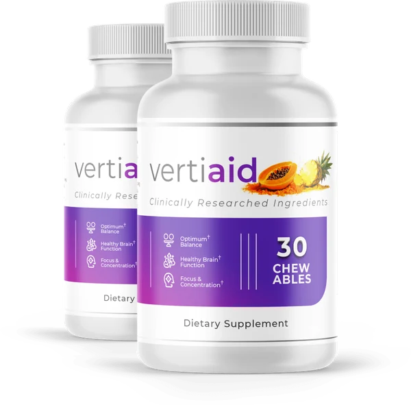 VertiAid balance and brain function chewable tablet bottles